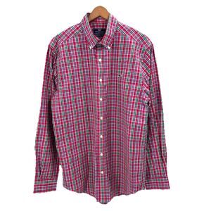 Vineyard Vines Whale Shirt Red Green Plaid Slim Long Sleeve Button Down Mens M